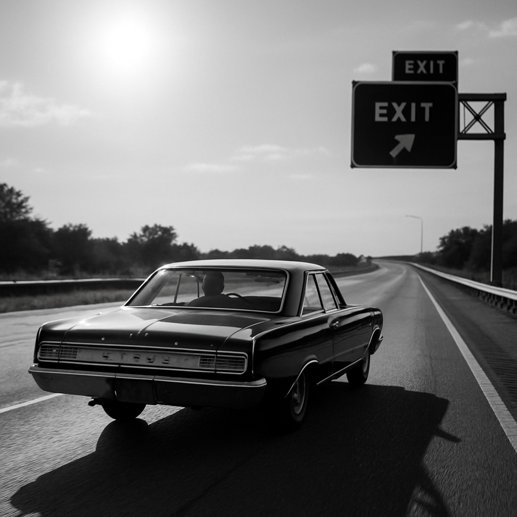 photographic On a sundrenched highway a classic Dodge speeds towards a nearby exit its sleek lines and chrome glinting in the light The scene captures photographic On a sundrenched highway a classic Dodge speeds towards a nearby exit its sleek lines and chrome glinting in the light The scene captures